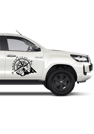 Pusula Ve Dağ Sticker, Off Road Kamp Adventure Kamp Sticker, Araba Oto Karavan Pickup Sticker 02522 15x12 Cm