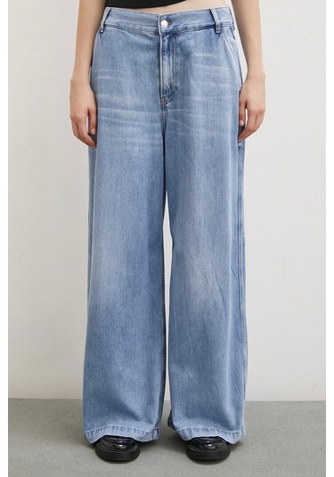 Never More Yüksek Bel Geniş Paça Jean Buz Mavisi Buz Mavisi Buz Mavi