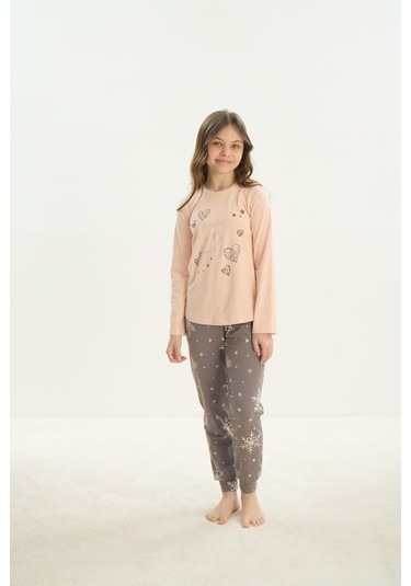 Sevim Kız Çocuk Garson Uzun Kol Açık Somon Pijama Takım C8t2n7o8 001