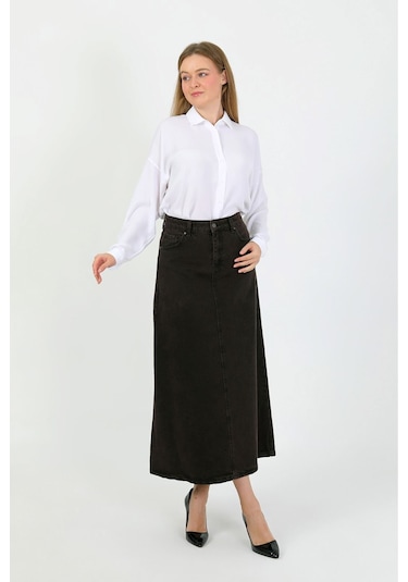 Yüksek Bel A Kesim Denim Etek Kahverengi Kahverengi