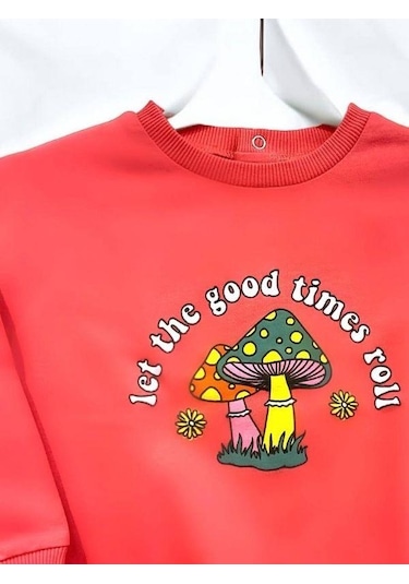 Zekids Kız Bebek Good Times Yazılı Mantar Baskılı Sweat-14459 Pembe