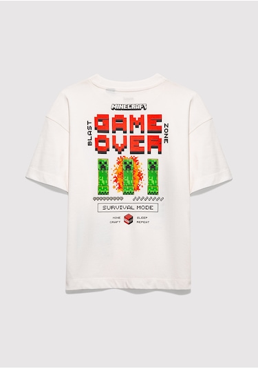 Mavi - Minecraft Baskılı Ekru Tişört 6610479-70057
