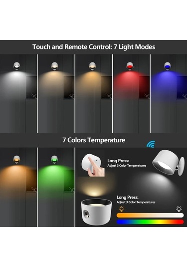Motion003 1 Adet Yethke Modern 360 Derece Donen Duvar Gece Lambasi Beyaz Basit Uzaktan Kumandali Usb Sarj Edilebilir 2 Aydinlatma Modu Ayarlanabilir Parlaklik Banyo Yatak Odasi Beyaz