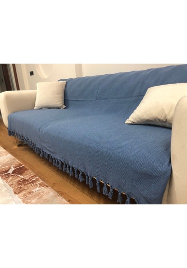 Mavi Koltuk Örtüsü Balık Sırtı Desen 180 210 Mavi