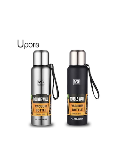 Büyük Kapasiteli Paslanmaz Çelik Termos Taşınabilir Yalıtımlı Termos Şişesi 1000 Ml Siyah