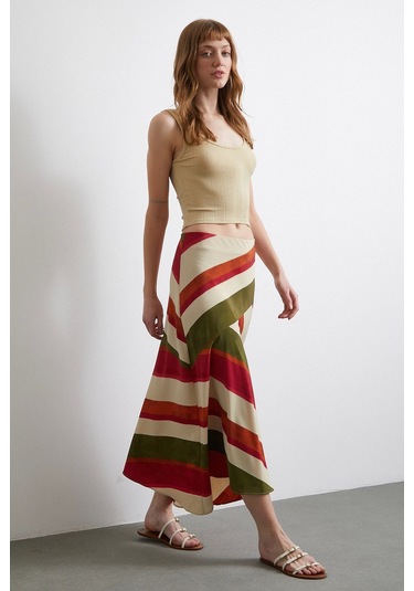 Chery Çizgili Verev Etek Bej Bej