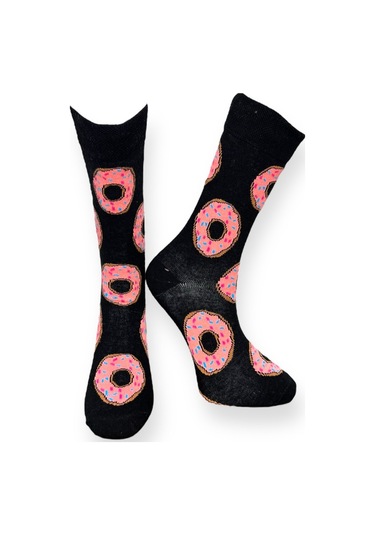 4'lü Unısex Yemek Temalı Donut Tasarımlı Esnek Nem Alabilen Pamuklu Spor Soket Çoraplar Çok Renkli