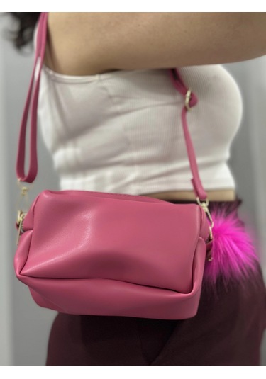 Biçomi Ponpon Fuşya Cilt Çanta Vizon