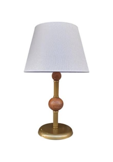 Çift Ahşaplı Abajur Eskitme Krem Rengi Şapkalı Kahverengi