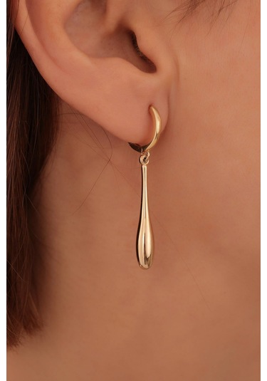 925 Ayar Altın Kaplama Sallantılı Modern Halka Küpe - E00260 Gold