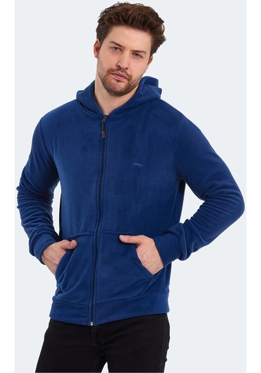 Slazenger SAMSON IN Erkek Fermuarlı Kapüşonlu Cepli Indigo Polar