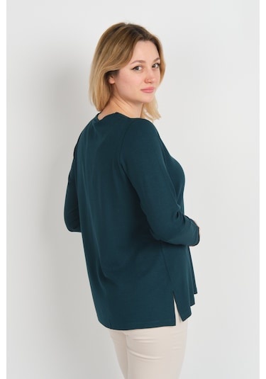 Detay Triko Kadın V Yaka Taş İşlemeli Uzun Kol Anne Bluz 5751 Yeşil Yeşil