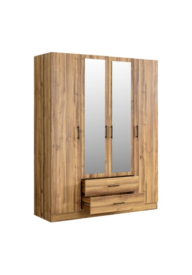 Gardırop, Blesk Atlas 4 Kapaklı, Aynalı Çekmeceli Dolap Çok Renkli