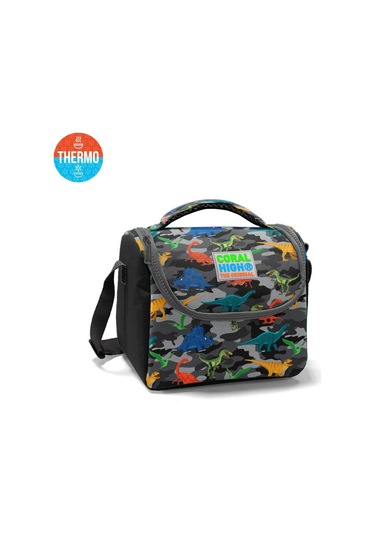 Coral High Kids Koyu Gri Siyah Kamuflaj Dinazor Desenli Thermo Beslenme Çantası 11812