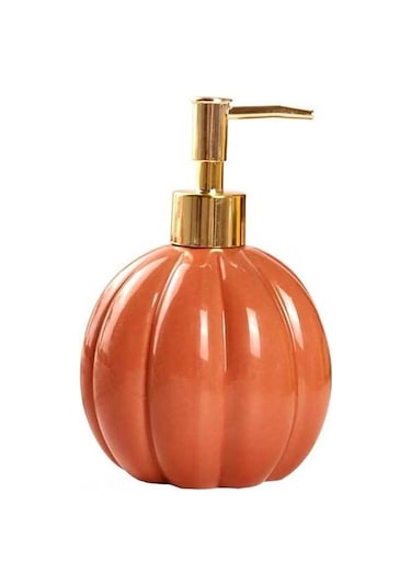 Besthome1 Halloween Turuncu Seramik Kabak Sabun Dağıtıcı, Altın Pompa, Yeniden Doldurulabilir, Mutfak Ve Banyo İçin Diğer