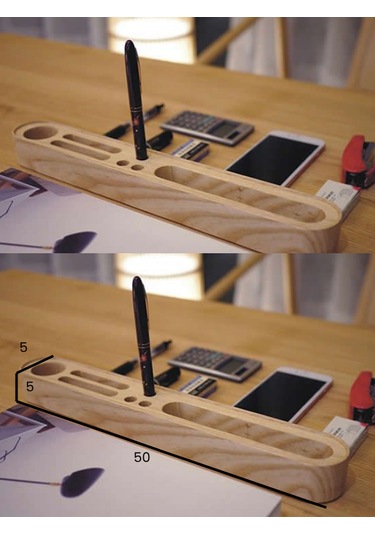 Uzun Ahşap Masaüstü Kalemlik Ve Organizer