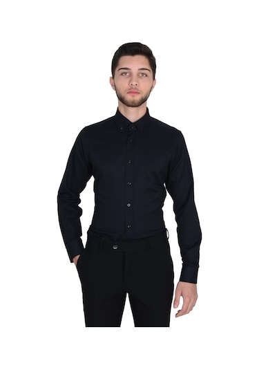 1011-yaka Düğmeli İnce Çizgili Erkek Gömlek 001