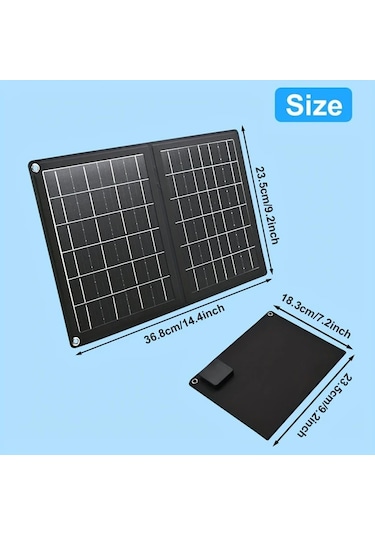 Motion003 Taşınabilir Güneş Paneli Şarj Cihazı 36.8x23.5 Cm Siyah 2si 1 Arada Katlanabilir Usb Type C Portlu Su Geçirmez Kamp Seyahat Acil Durum Şarj