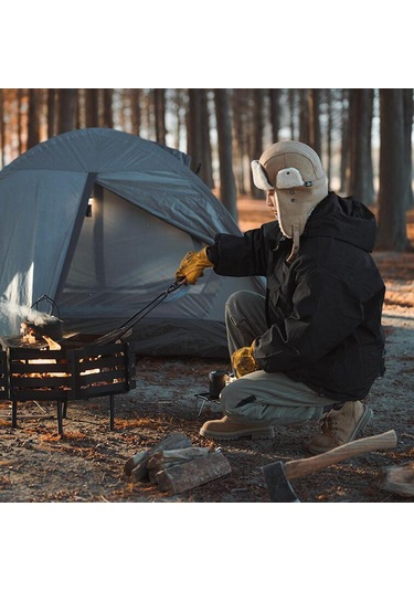 Homyl Kamp Ateşi Maşası Şömine Pu Deri Saplı Ve Kollu Siyah Ve Kahverengi Siyah - Kahverengi