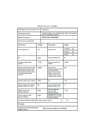 Grundig GPDF 6742 I 6 Programlı 14 Kişilik Bulaşık Makinesi İnox