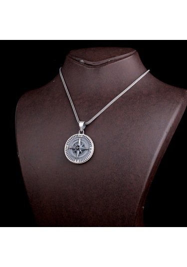 925 Ayar Gümüş Yön Pusulası Model Zirkon Taşlı Kolye