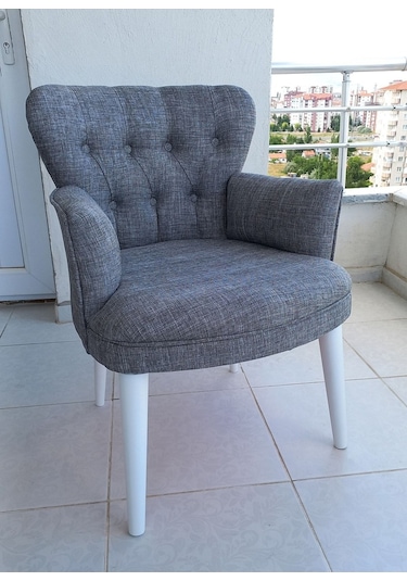 Kayser Home Berjer - Tekli Koltuk - Keten Kumaş - Ahşap Beyaz Ayak - Açık Gri Açık Gri