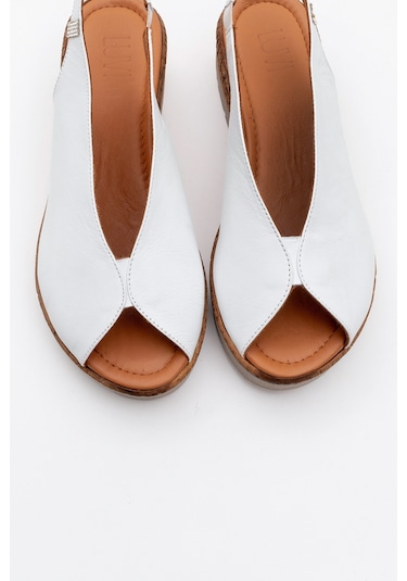 Blom Beyaz Hakiki Deri Kadın Dolgu Topuk Sandalet Beyaz