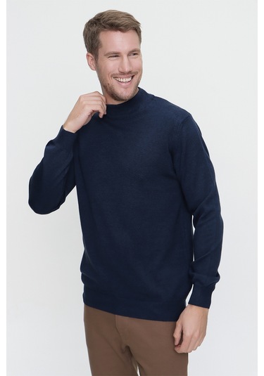 Basic Dinamik Fit Rahat Kesim Yarım Balıkçı Yaka Triko Kazak 99kc017002308 İndigo