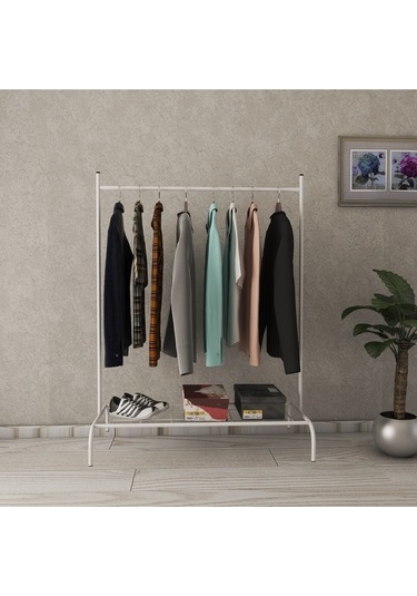 Dikdörtgen Beyaz Elbise Askılığı Konfeksiyonel Dekoratif Askı Dik Askılık Beyaz