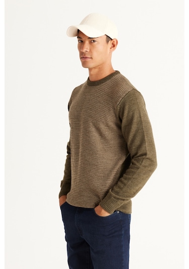 AC&Co / Altınyıldız Classics Erkek Haki-Bej Standart Fit Normal Kesim Bisiklet Yaka Petek Desenli Triko Haki AC&Co / Altınyıldız Classics Erkek Haki-Bej Standart Fit Normal Kesim Bisiklet Yaka Petek Desenli Triko Haki