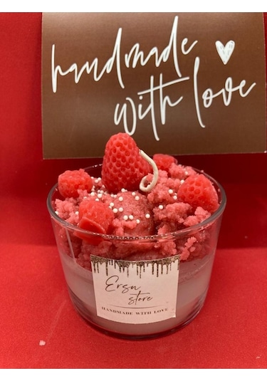 El Yapımı Candles Strawberry Cupcake Çilekli Mum Aromaterapi Koku 001