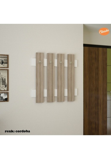 Askılık Duvar Askılığı Portmanto Antre Askılık Vestiyer Anahtarlık Ceviz - Beyaz