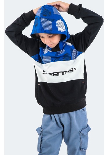 Slazenger DRAGICA IN Çocuk Kapüşonlu Cepli Siyah Sweatshirt
