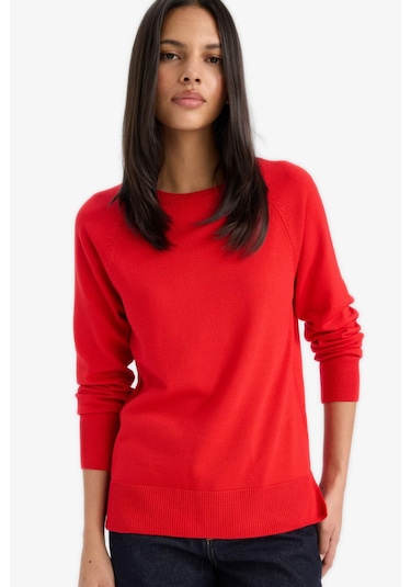 Defacto Relax Fit Bisiklet Yaka Basic Düz Triko Kazak I6913az25wnrd117 Kırmızı