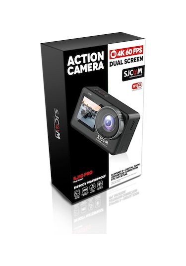 Sjcam SJ10 Pro Dual Screen 20MP 4K60 8X Dijital Zoom 154° 240FPS Kılıfsız 5M Dalış H.265 1300mAh Aksiyon Kamerası Siyah