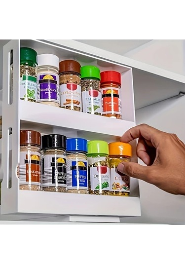 Fochsia 1 Adet Beyaz 2 Katlı Döner Baharatlık, Mutfak & Ofis Düzenleyici Beyaz