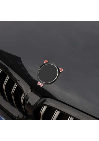 3 Adet Kırmızı Parlak Araba Aksesuarları Dıy Kedi Çıkartmaları Elmas Araba İç Dekorasyonu Kristal Kedi Kulakları Çıkartmaları Parlak Logo F