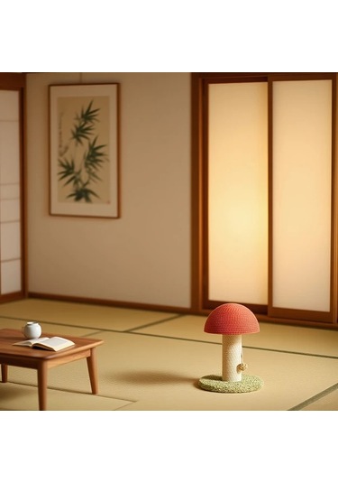 Honeybeeshop 3 İn 1 Kedi Ağacı Dayanıklı Big Mushroom Base İç Mekan Kedi Tırmalama Direği Sisal Kaplı Mini Pet Villası Yeşil Ponpon Tabanlı