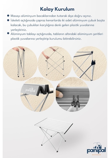 Panipal Alüminyum, Katlanabilir Kamp Ve Piknik Masası, Taşıma Çantalı M Gri