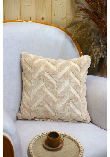 Chevron Welsoft Jakarlı Dekoratif Kırlent Kılıfı 43x43 Cm - Ztchevron Bej