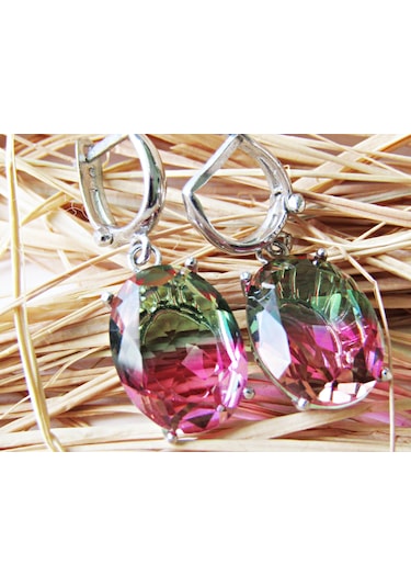 Lilahgümüştr Gümüş Oval Turmalin Taşlı Kadın Küpe