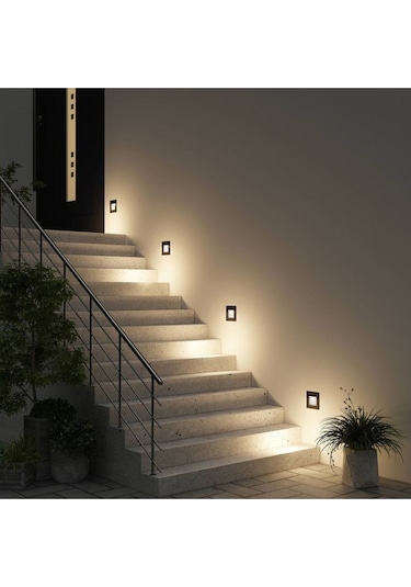 3 Watt Radar Sensörlü, Siyah Kasa, Beyaz Işık Merdiven, Koridor, Basamak, Hol Armatürü - Led Armatür Siyah