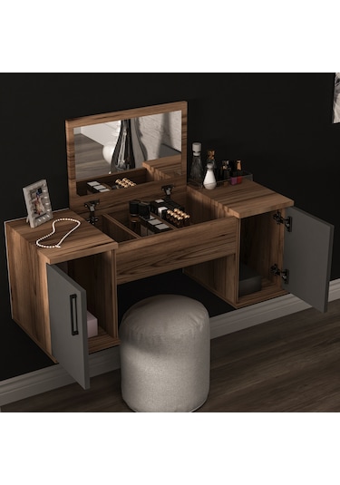 Arnetti Duvara Monte Mercan Aynalı Makyaj Masası Lidya Antrasit