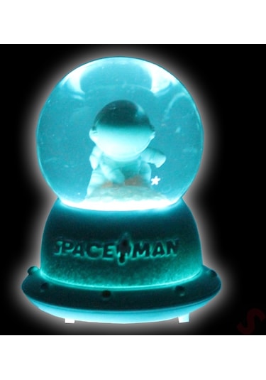 Uçuşan Yıldızlı,7,5cm X 4,5cm Led Işıklı Astronot Küre - Turkuaz