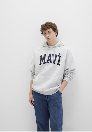 Mavi - Mavi Logo Baskılı Kapüşonlu Gri Sweatshirt 067149-80196 Gri