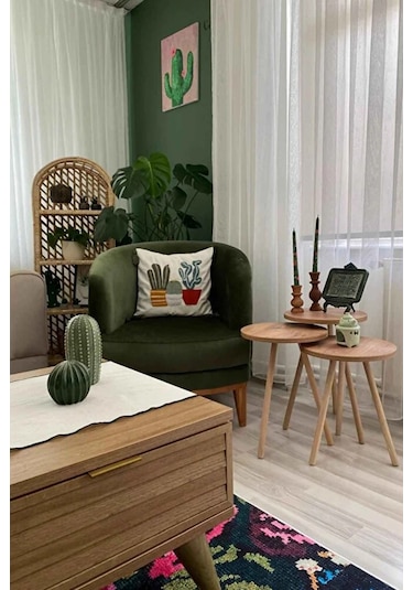 3'lü Zigon Sehpa Seti Saksılık Ve Çiçeklik Standı, Dekoratif Yan Sehpa Ahşap Ayaklı 33 Cm Çap - Atlantik Çam Atlantik Çam