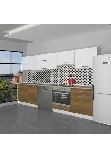 Decoraktiv Elite 280y Ank Mdf Hazır Mutfak Dolabı - Tezgah Dahil - Naturel Pera Beyaz - Meşe