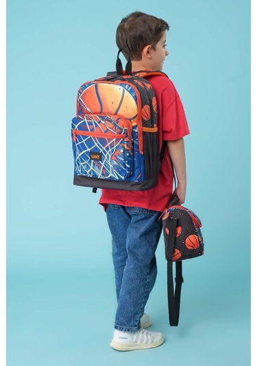 Wia Erkek Çocuk Basketbol Temalı 3'lü İlkokul Okul Çanta Seti Lacivert - Turuncu