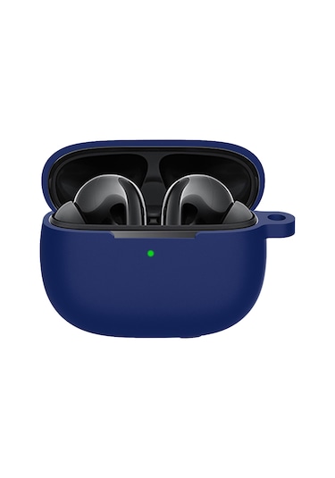 Xiyyadms Xiaomi Flipbuds Pro İçin Silikon Korumalı Kılıf - Gece Mavisi + Metal Karga Binici + Parlak Çanta Seti - Darbeye Dayanıklı, Taşınabilir, Şarj Uçlu Tasarım Koyu Mavi