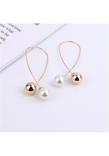 Mizaç Çift Taraflı Uzun Küpeler Kadın Sevimli Metal Minimalist El Yapımı İnci Küpeler Altın